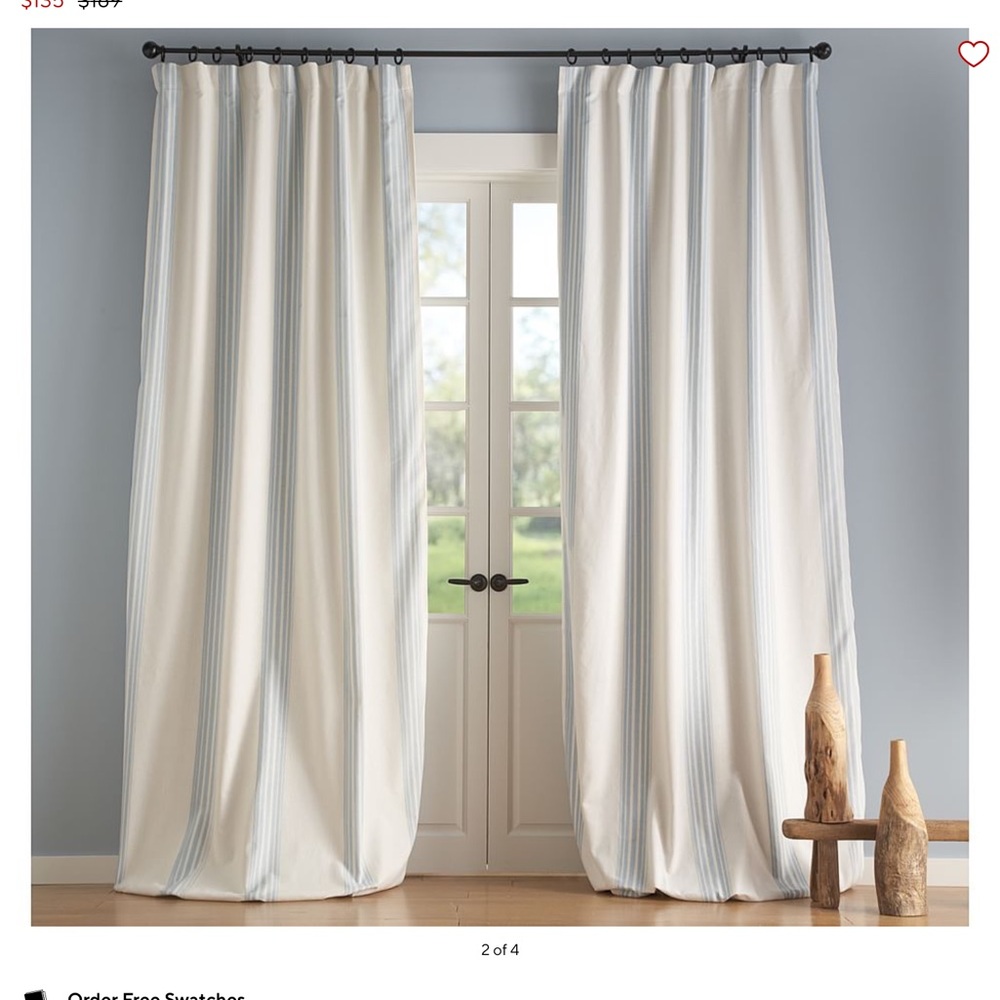 POTTERY BARN 52x84 Riviera Striped Linen Cotton Curtain